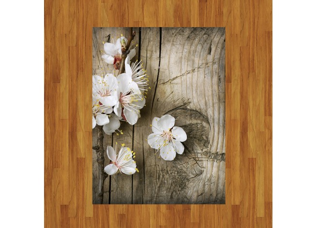 Наклейка на пол Весенние цветы на фоне дерева